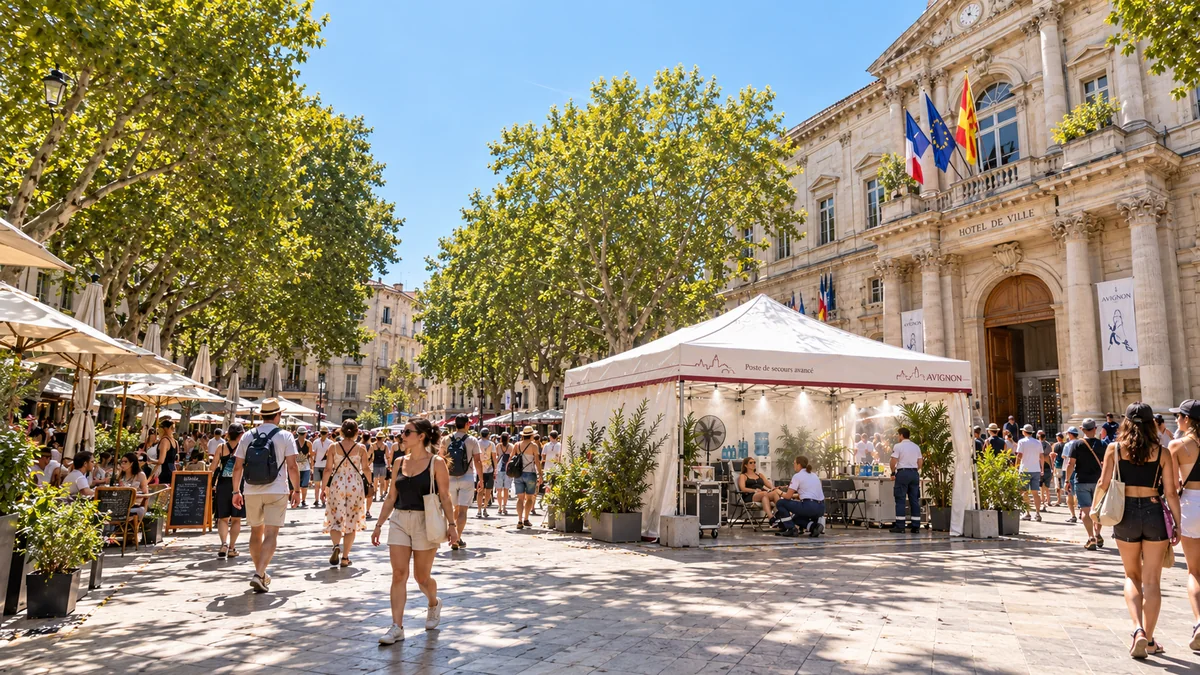 Visualisation d’une zone rafraîchie associée à un Poste Médical Avancé dans un espace événementiel