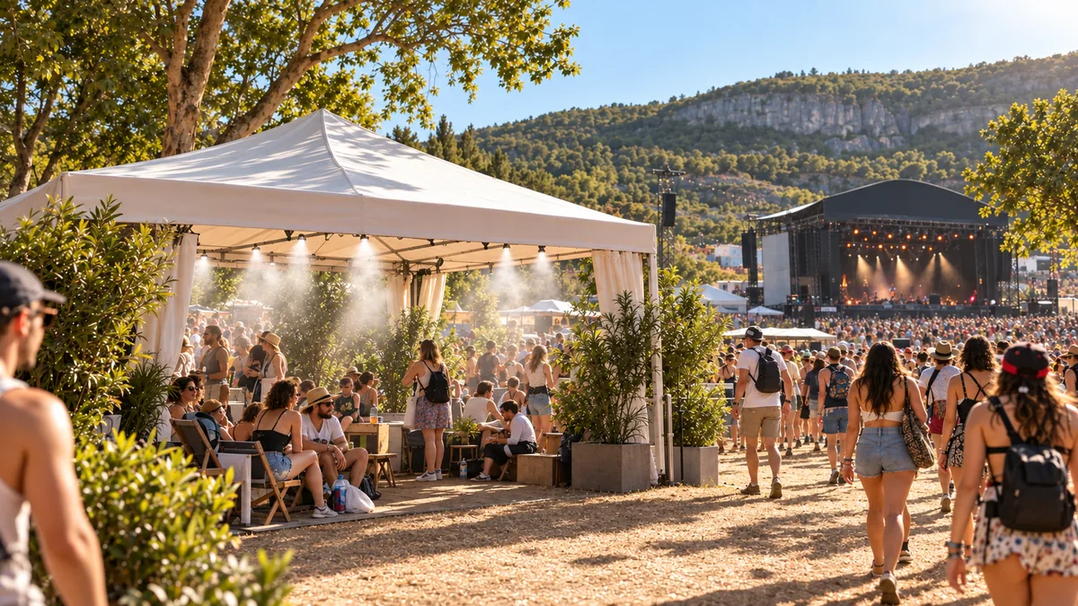 Vue illustrative d’une zone de repli fraîche au sein d’un festival